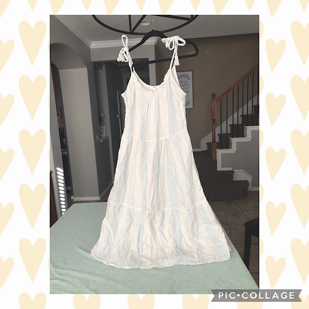 White & Blue Striped Midi dress